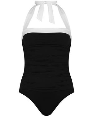 Ralph Lauren Shirred Contrast Trim Swimsuit - Black
