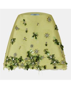 Prada Embellished Silk Mini Skirt - Yellow