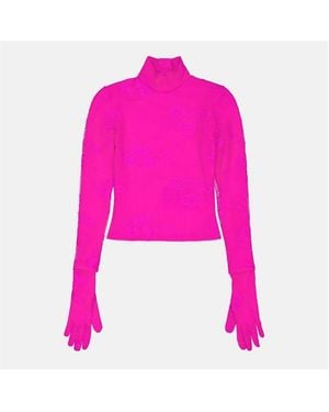Balenciaga Long Sleeve Cropped Crop Top - Pink