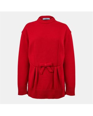 Prada Oversized Fine Knit Crew Neck Jumper - Red