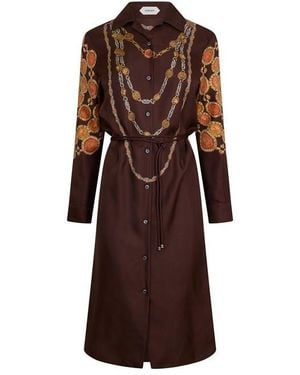 Versace Lover Silk Long Sleeve Dress - Brown