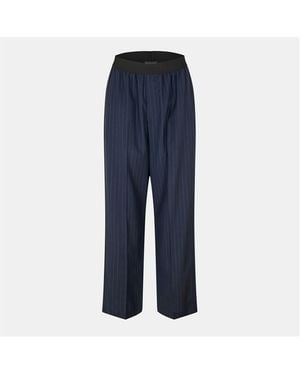 Balenciaga Pinstripe High Rise Relaxed Fit Wide Leg Trousers - Blue