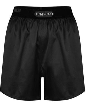 Tom Ford Logo Waistband Silk Boxers - Black