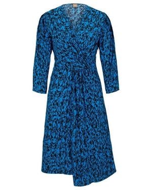 BOSS Wrap-front V-neck Dress With Seasonal Print - Blue