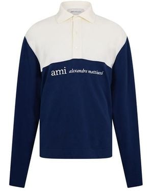 Ami Paris Logo Long Sleeve Polo Shirt - Blue