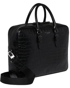 Ted Baker Fabiann Croc Effect Leather Laptop Bag - Black