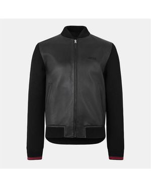 Gucci Nappa Leather Knit Long Sleeve Leather Jacket - Black