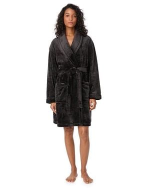 DKNY Plush Relaxed Fit Dressing Gown - Black