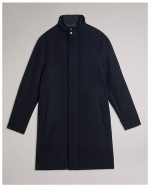 Ted Baker Funnel Neck Overcoat - Blue