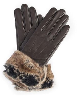 Barbour Fur Trimmed Leather Gloves - Brown