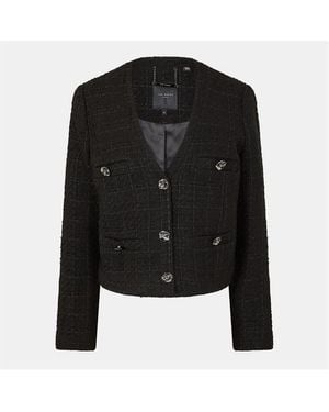 Ted Baker Rose Button Cropped Hybrid Jacket - Black