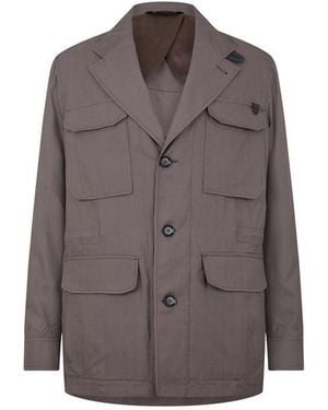 Brioni Seersucker Long Sleeve Blazer - Brown