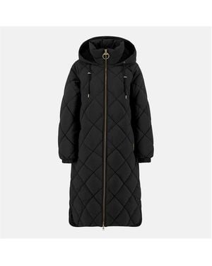Barbour Kirkton Diamond Quilted Hooded Long Puffer Jacket - Black