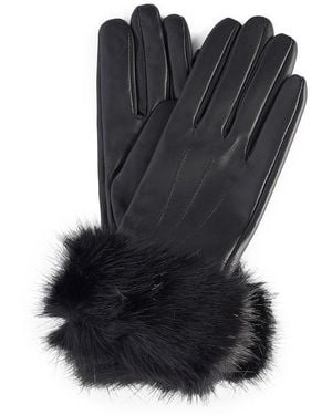Barbour Fur Trim Leather Gloves - Black