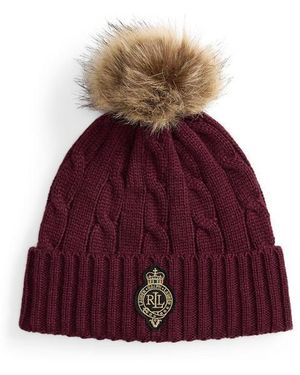 Ralph Lauren Pom-Pom Cable-Knit Beanie - Red