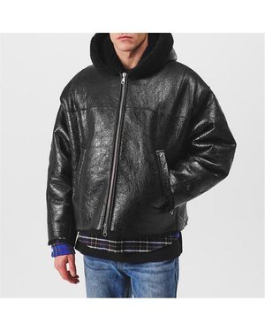 Cole Buxton Aviator Shearling Long Sleeve Zip Shearling Jacket - Black