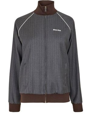 Miu Miu Pinstriped Zipper Blouson Jacket - Grey