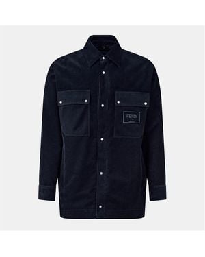Fendi Corduroy Cotton Long Sleeve Coach Jacket - Blue