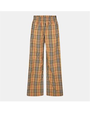 Burberry Check High Waisted Wide Leg Trousers - Natural