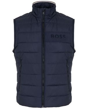 BOSS H-Cenito Padded Water-Repellent Stand Collar Sleeveless Gilet - Blue