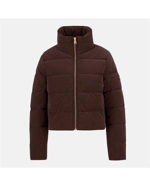 Barbour Hudson Faux Velvet Long Sleeve Short Puffer Jacket - Brown