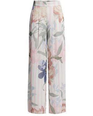 Ted Baker Floral Pleated Chiffon Wide Leg Trousers - Grey