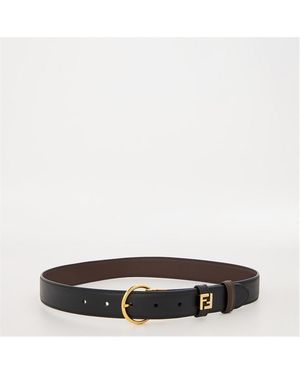 Fendi Logo Reverse Reversible Leather Belt - Black