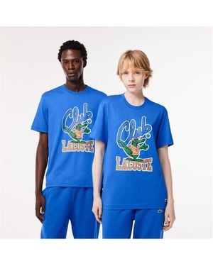 Lacoste Relaxed Fit Signiature Print T-Shirt - Blue