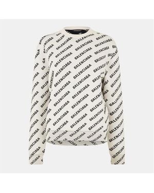 Balenciaga All Over Logo Crewneck Jumper - White