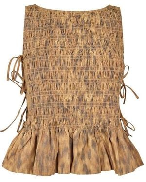 Ganni Patterned Short Sleeve Shirt - Brown