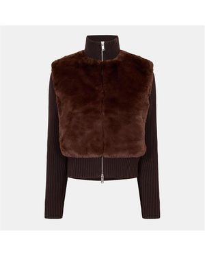 Moose Knuckles Dua Bunny Textured Relaxed Fit Cardigan - Brown