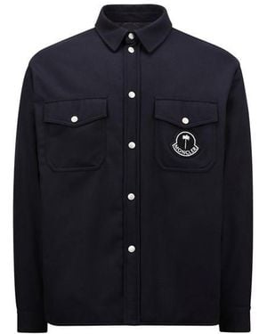 8 MONCLER PALM ANGELS X Palm Angels Wool Flannel Long Sleeve Overshirt - Blue