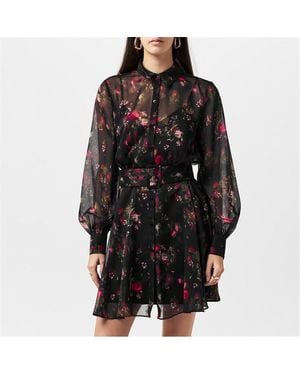 Ted Baker Collared Printed Button Down Mini Dress - Black