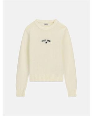 Guess Cotton Star Embroidered Long Sleeve T-Shirt - White