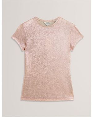 Ted Baker Metallic Short Sleeve Slim Fit T-Shirt - Pink