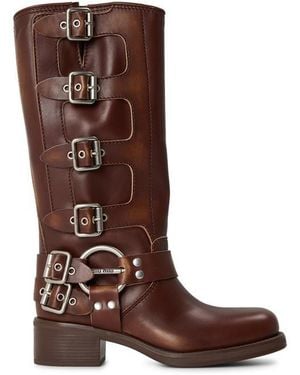 Miu Miu Miu Buckle Biker Boo Ld63 - Brown