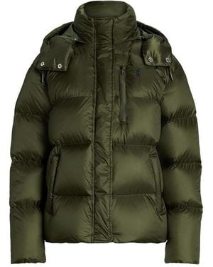 Polo Ralph Lauren Carly Water-Repellent Quilted Duck Down Wind Resistant Detachable Hood Short Puffer Jacket - Green