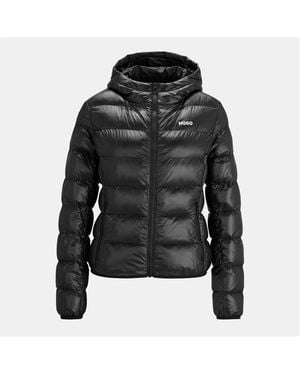 HUGO Famara Down Long Sleeve Hooded Short Puffer Jacket - Black