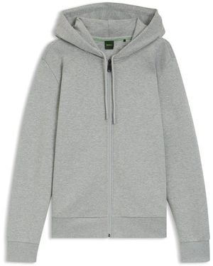 BOSS Full-Zip Hoodie With Adjustable Drawstring Hood - Grey