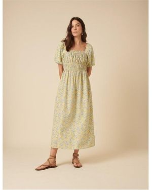 Nobody's Child Ditsy Floral Puff Sleeve Midi Smock Dress - Natural