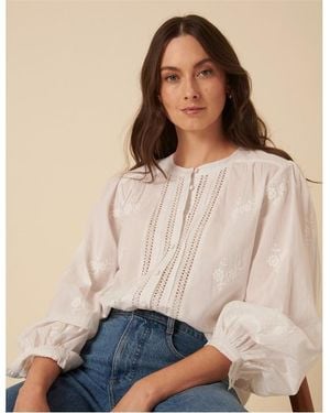 Nobody's Child Floral Embroidered Broderie Anglaise Long-Sleeve Blouse - Natural
