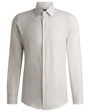 BOSS H Hank Kent Long Sleeve Oxford Shirt - Grey