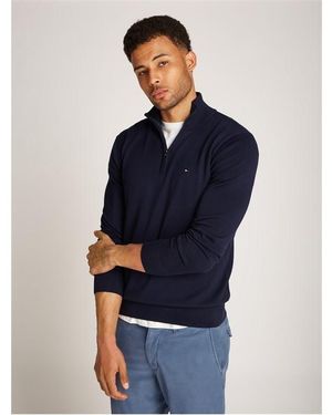 Tommy Hilfiger Essential Cotton Zip Mock - Blue