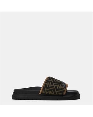 Fendi Monogram Diagonal Slides - Black