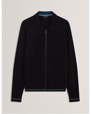 Ted Baker Long Sleeve Stitch Zip Through Knitted Top - Black