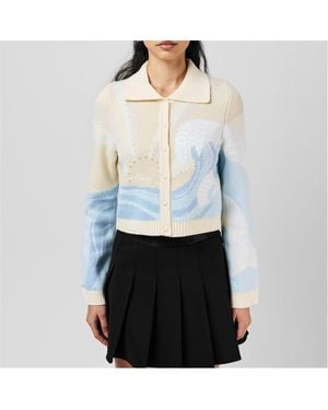 House Of Sunny Crystallized High Tide Collared Cardigan - Blue