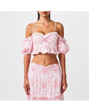 LoveShackFancy Amille Off-Shoulder Top - Pink
