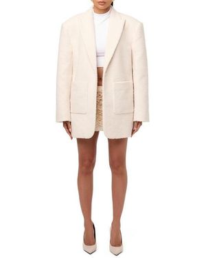 Naked Wardrobe Boucle Long Sleeve Oversized Blazer - White