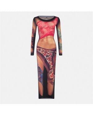 Marine Serre Long Soft Fabric Maxi Dress - Red