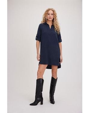 Bella Dahl Long-Sleeve A-Line Shirt Dress - Blue